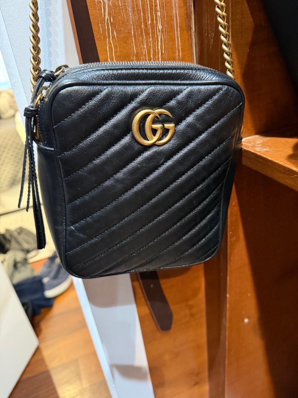 Gucci Black Quilted Leather GG Crossbody Shoulder Bag